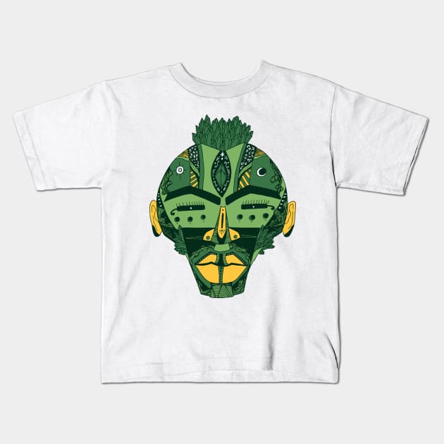 Forrest Green African Mask 4 Kids T-Shirt by kenallouis